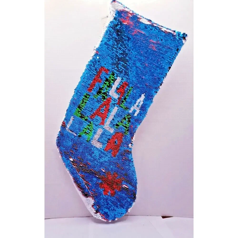 New REVERSIBLE SEQUINS FALALA LA LA LA LA CHRISTMAS STOCKING 24